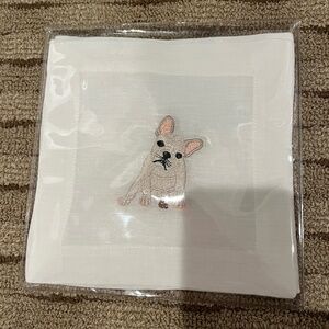 Set of four linen Frenchie cocktail napkins